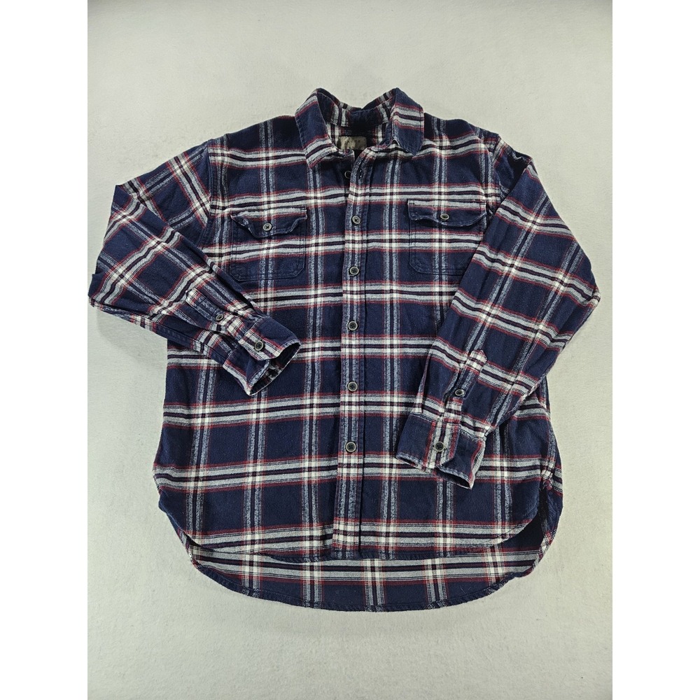Jachs NY Men's Large Plaid Flannel Shirt Jacket Navy Blue Red Cotton Shacket L